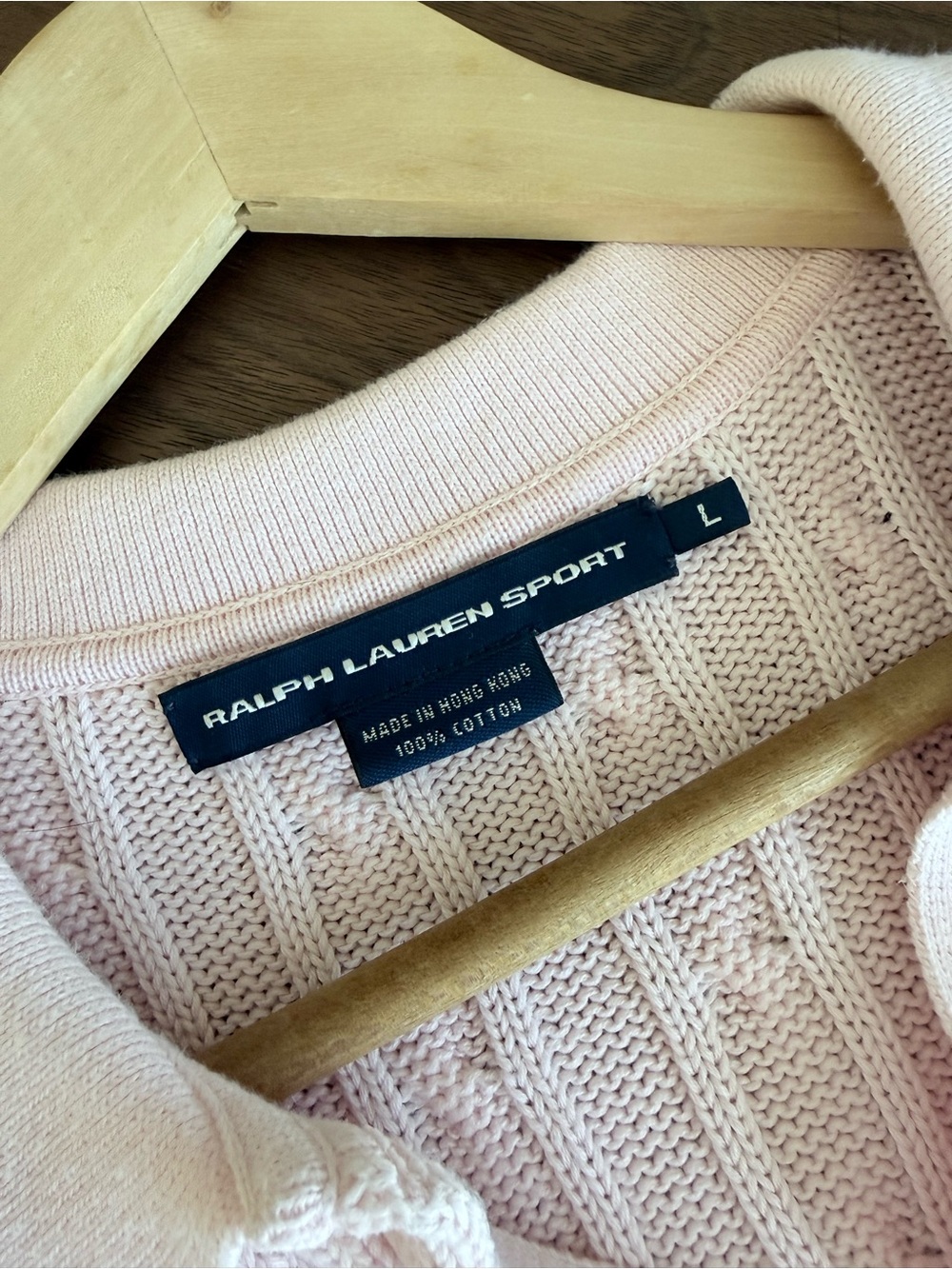 Ralph Lauren Sport Pink Cable Knit Collared Polo Sweater 100% Cotton Size L Rare - Picture 5 of 8